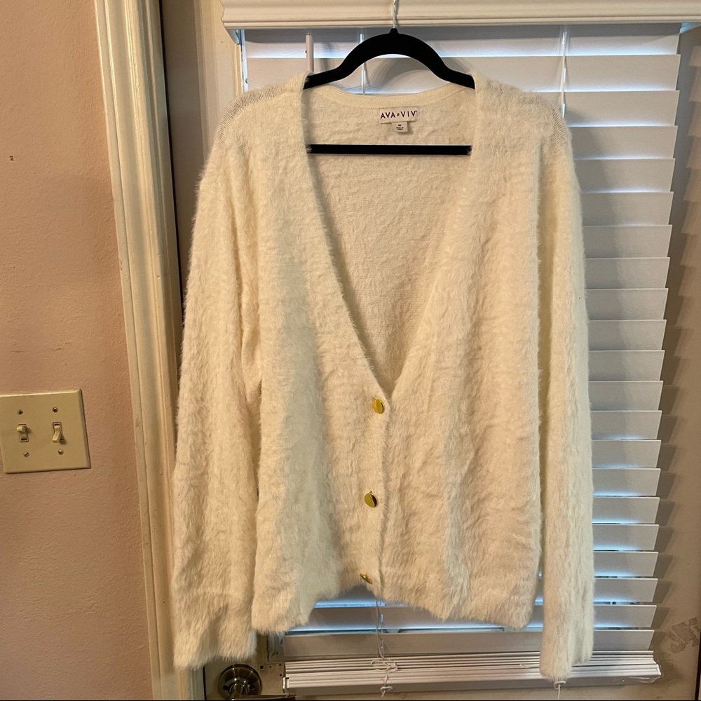 COPY - Ava & Viv White Fuzzy Cardigan 3X
